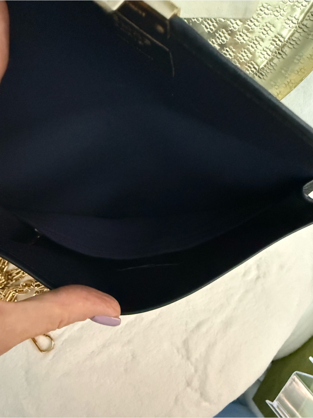 Celine Navy and Cream Triomphe Canvas Chain Shoulder Bag - Picture 6 of 9